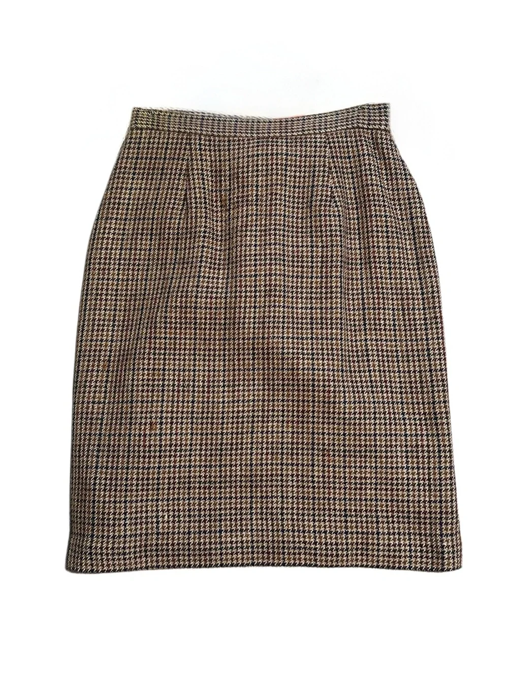Talbots Plaid A-Line Skirt Size S Brown Houndstooth Glen Plaid Career Academia